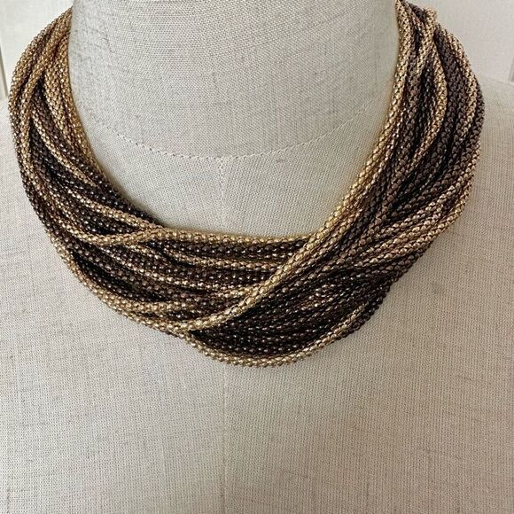 Gold tone multi strand statement necklace - Picture 6 of 7